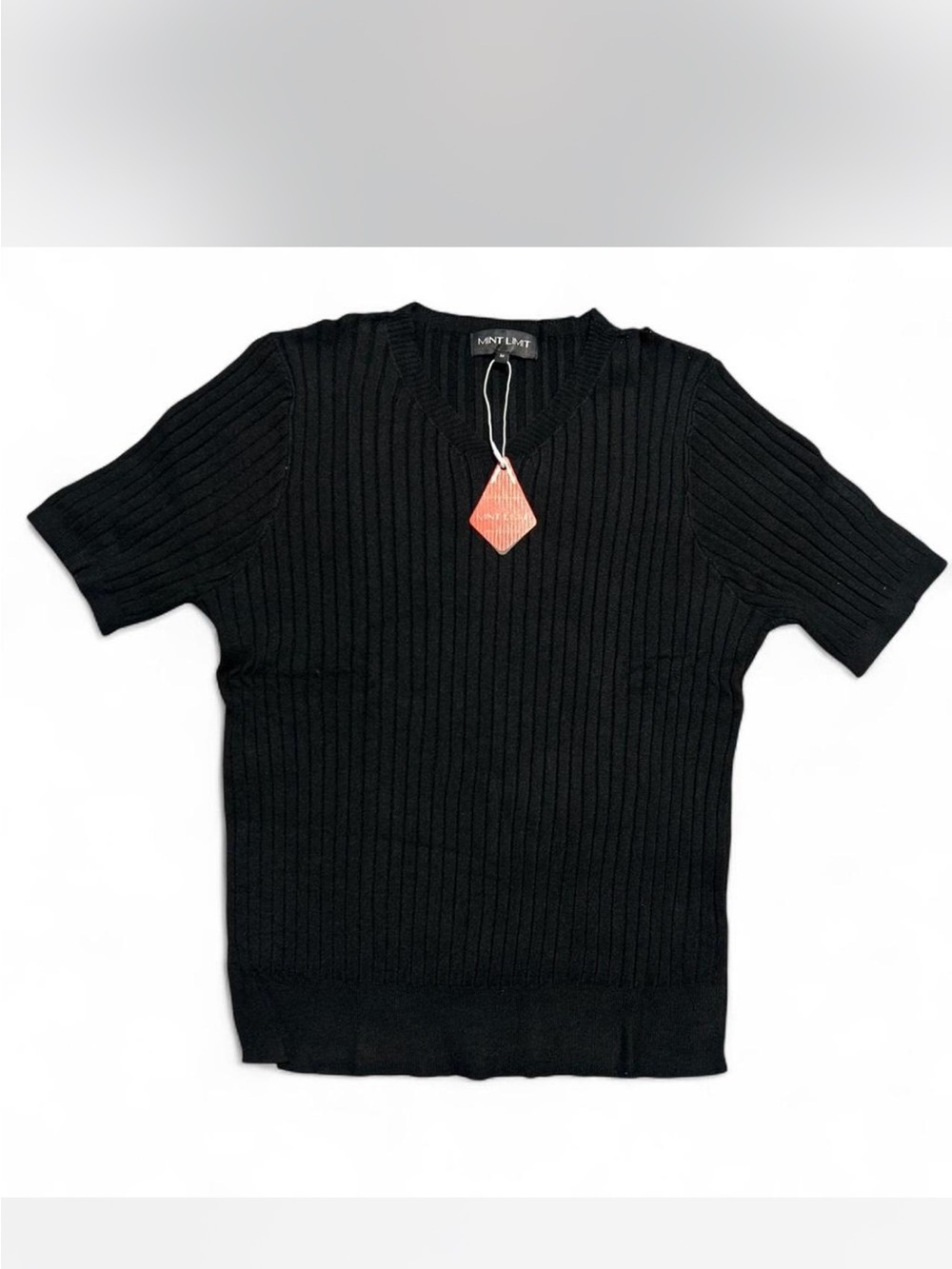 Black Ribbed Short Sleeve Sweater